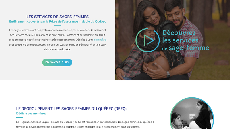 Page d'accueil du site du Regroupement Les Sages-femmes du Québec (RSFQ)