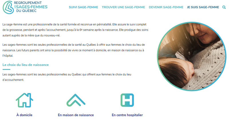 Page Suivi sage-femme du site du Regroupement Les Sages-femmes du Québec (RSFQ)